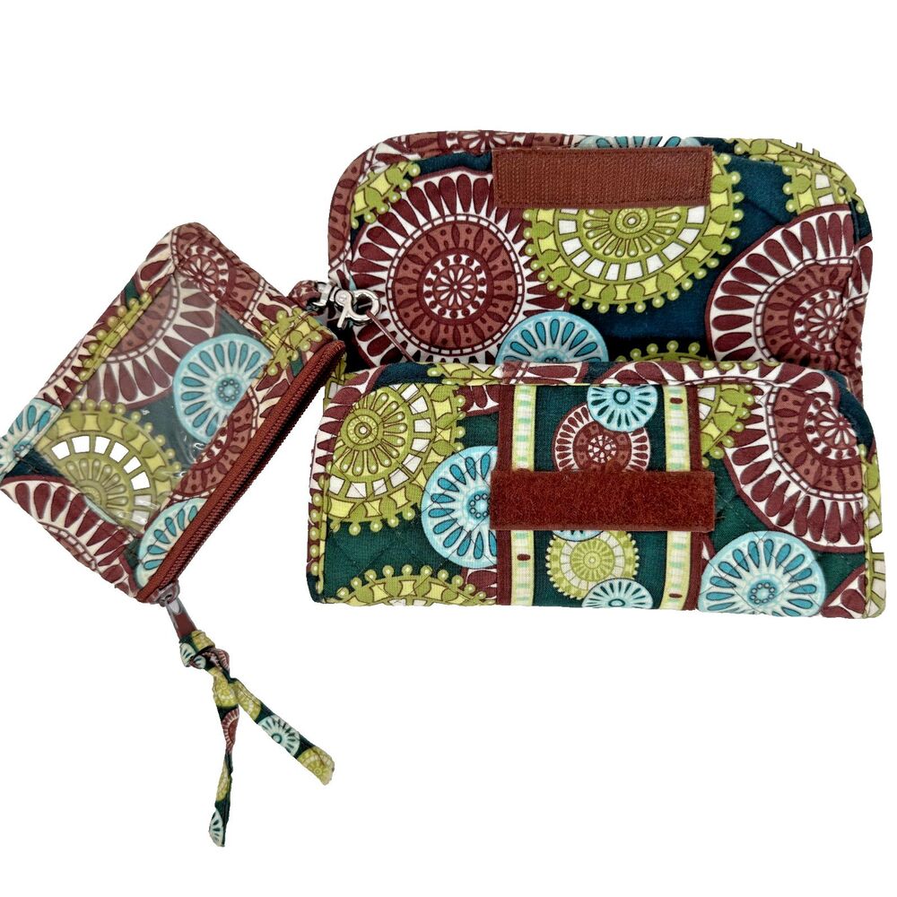 Vera Bradley Medallion Trifold Wallet Organizer Detachable ID Coin Pouch 4x8" - Picture 2 of 4